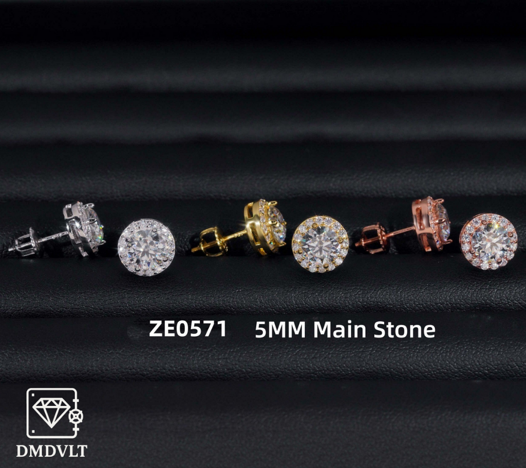 VVS Lab Stone Halo Stud Earrings – 925 Sterling Silver | Yellow Gold, White Gold & Rose Gold