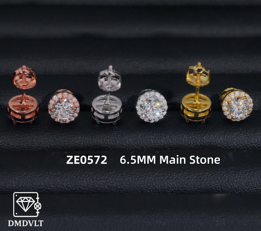VVS Lab Stone Halo Stud Earrings – 925 Sterling Silver | Yellow Gold, White Gold & Rose Gold