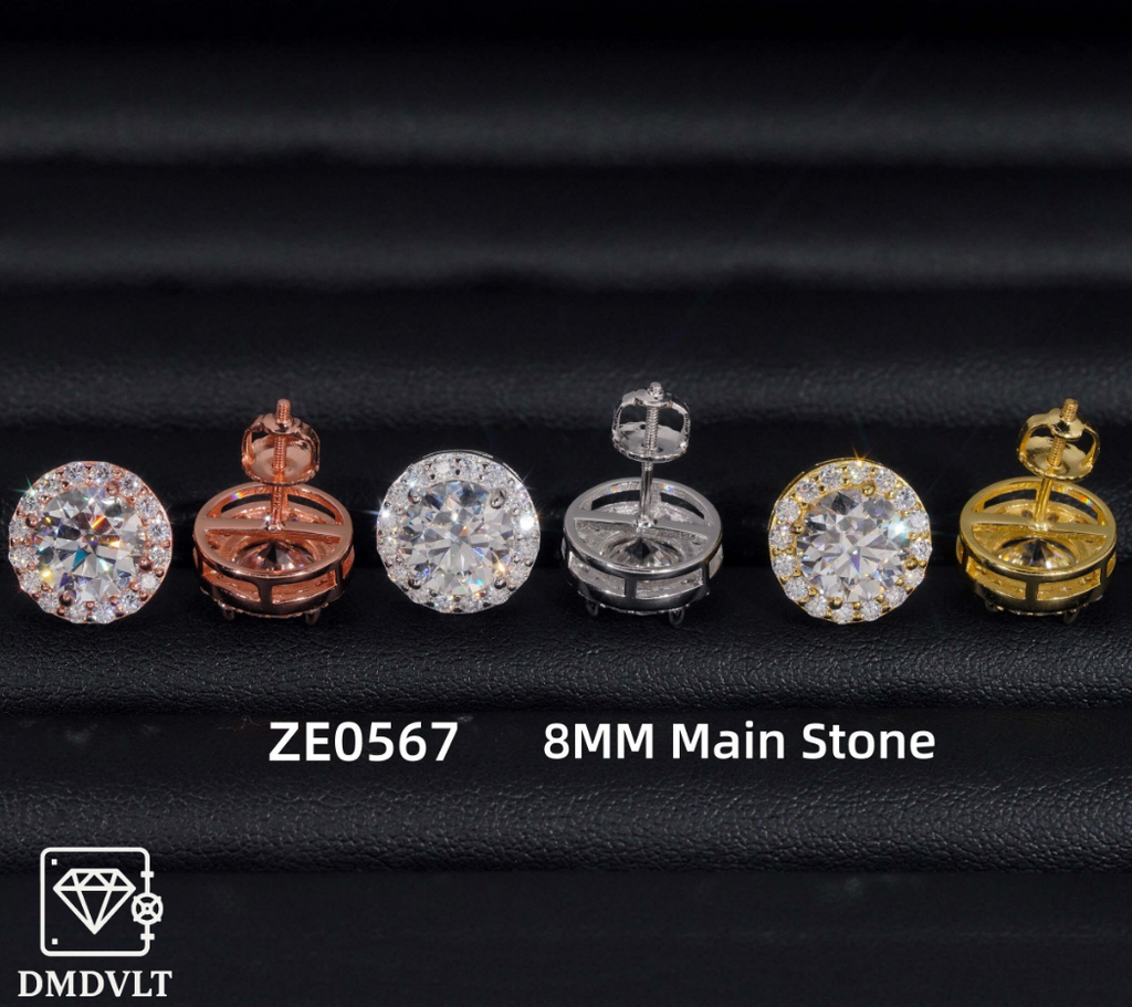 VVS Lab Stone Halo Stud Earrings – 925 Sterling Silver | Yellow Gold, White Gold & Rose Gold