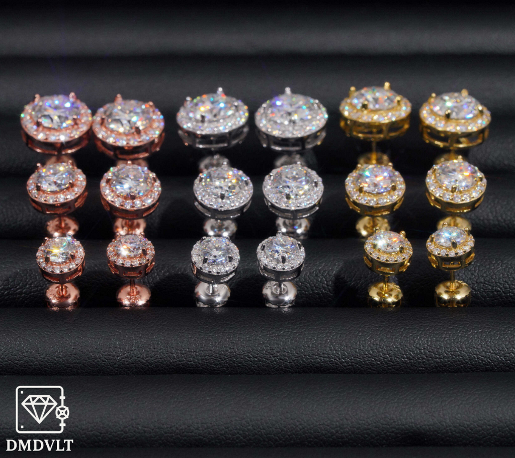 VVS Lab Stone Halo Stud Earrings – 925 Sterling Silver | Yellow Gold, White Gold & Rose Gold