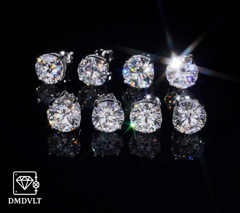 Lab stone 4 prong Stud Earrings – 925 Silver | Screw-Back